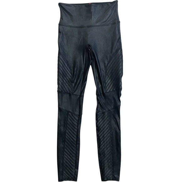 Spanx Faux Leather Moto Leggings Black Slimming Pants Size Medium - Picture 1 of 7